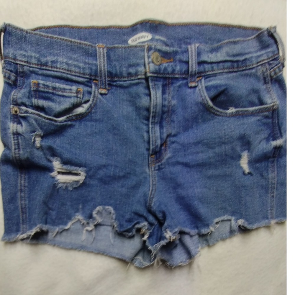 Old Navy Boyfriend Denim Shorts Distressed Rips Frayed Hem Blue Size 6